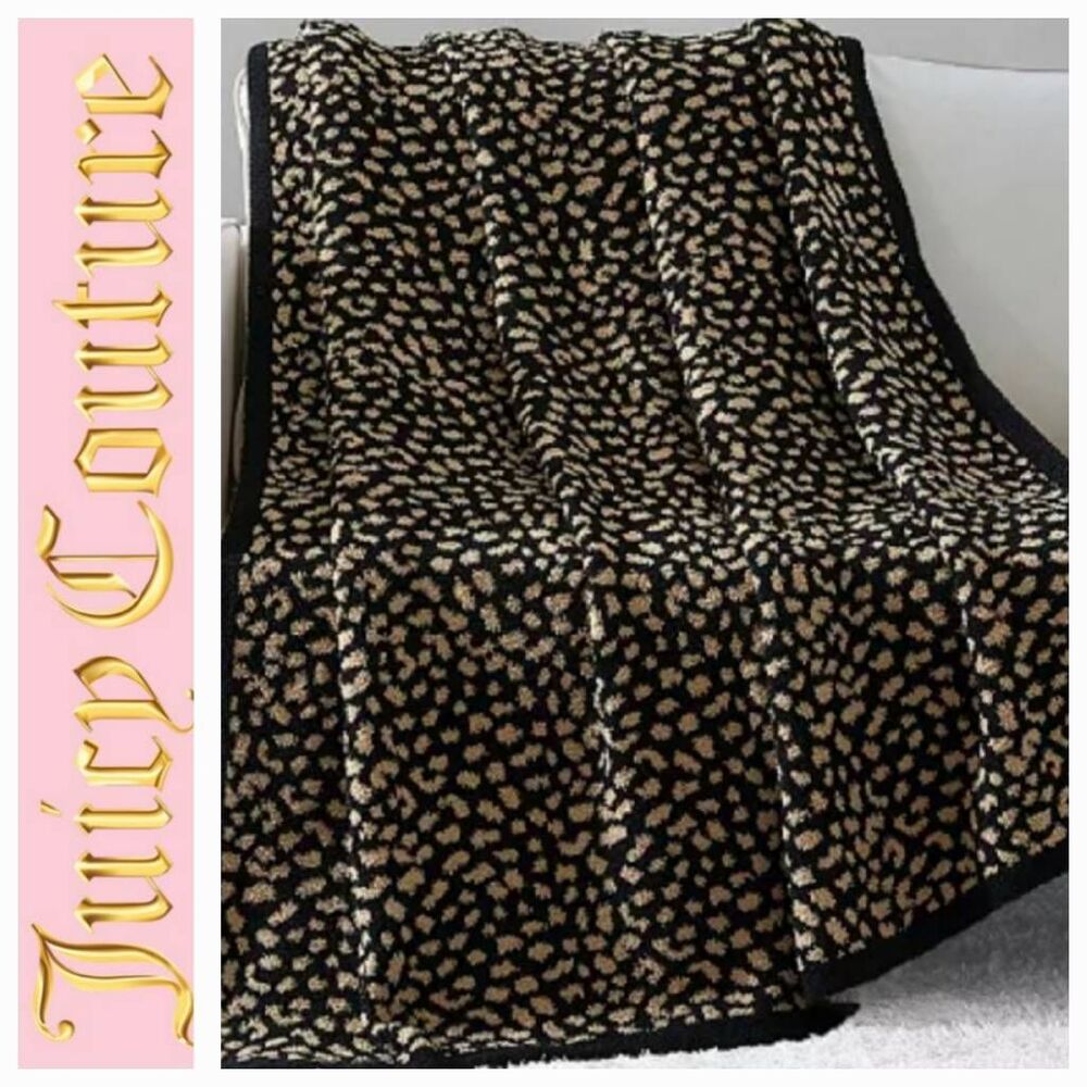 Juicy Couture Home Reversible Leopord Jacquard Feather Knit Throw Blanket